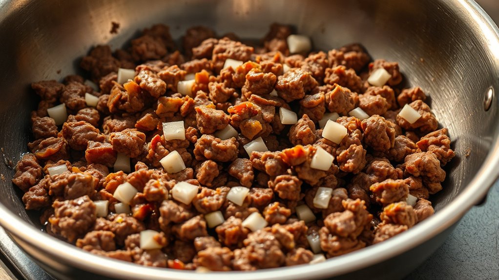 saut ground beef thoroughly