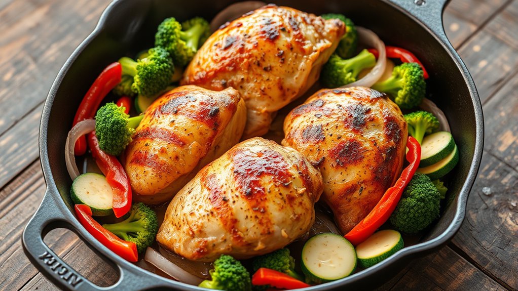 searing chicken with vegetables
