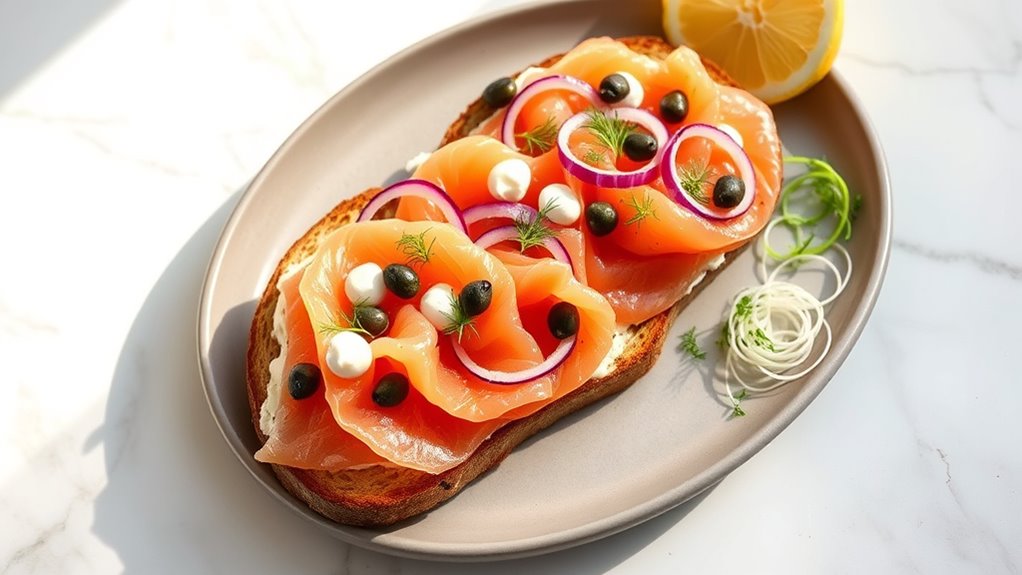 smoked salmon topped toast
