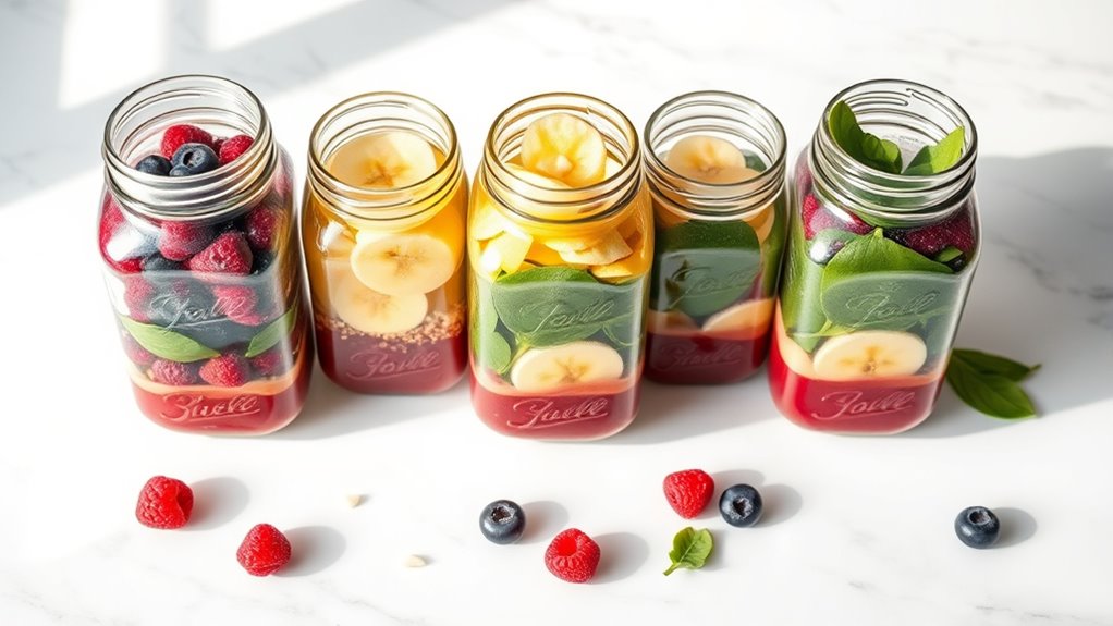 smoothie preparation in jars