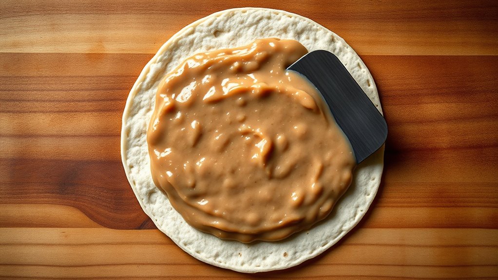 spread beans onto tortillas