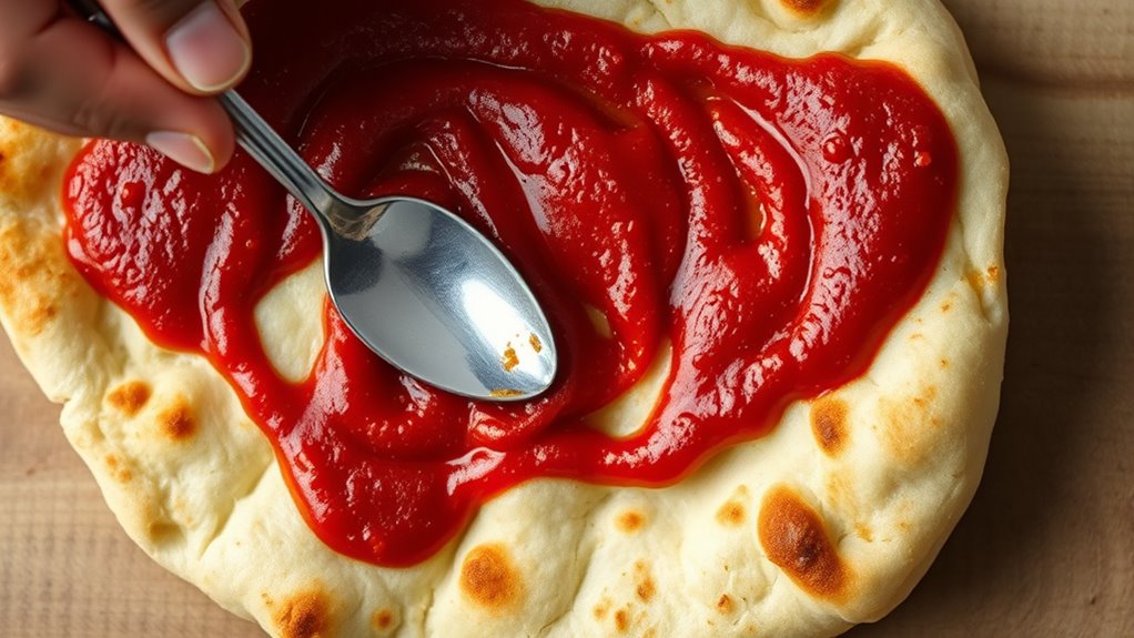 spread marinara sauce evenly