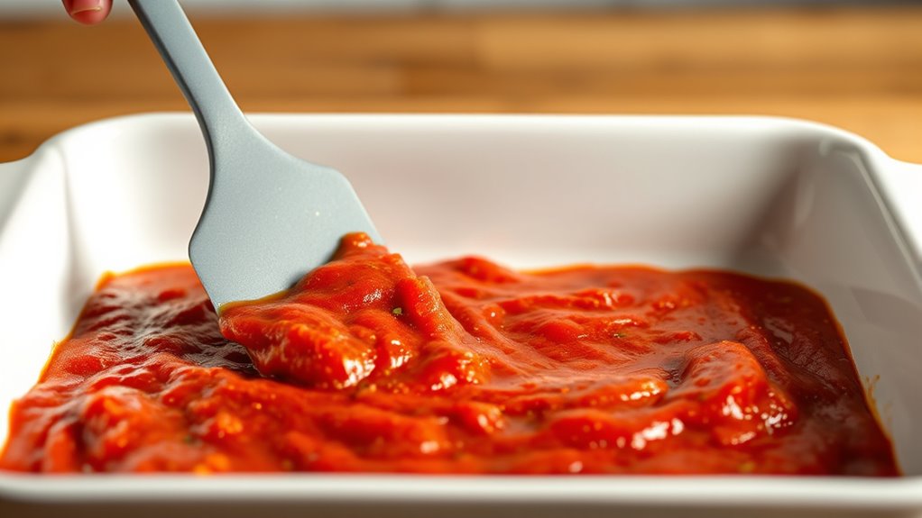 spread marinara sauce evenly