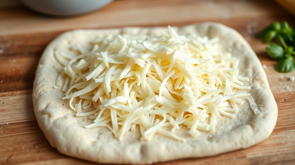 sprinkle cheese on dough